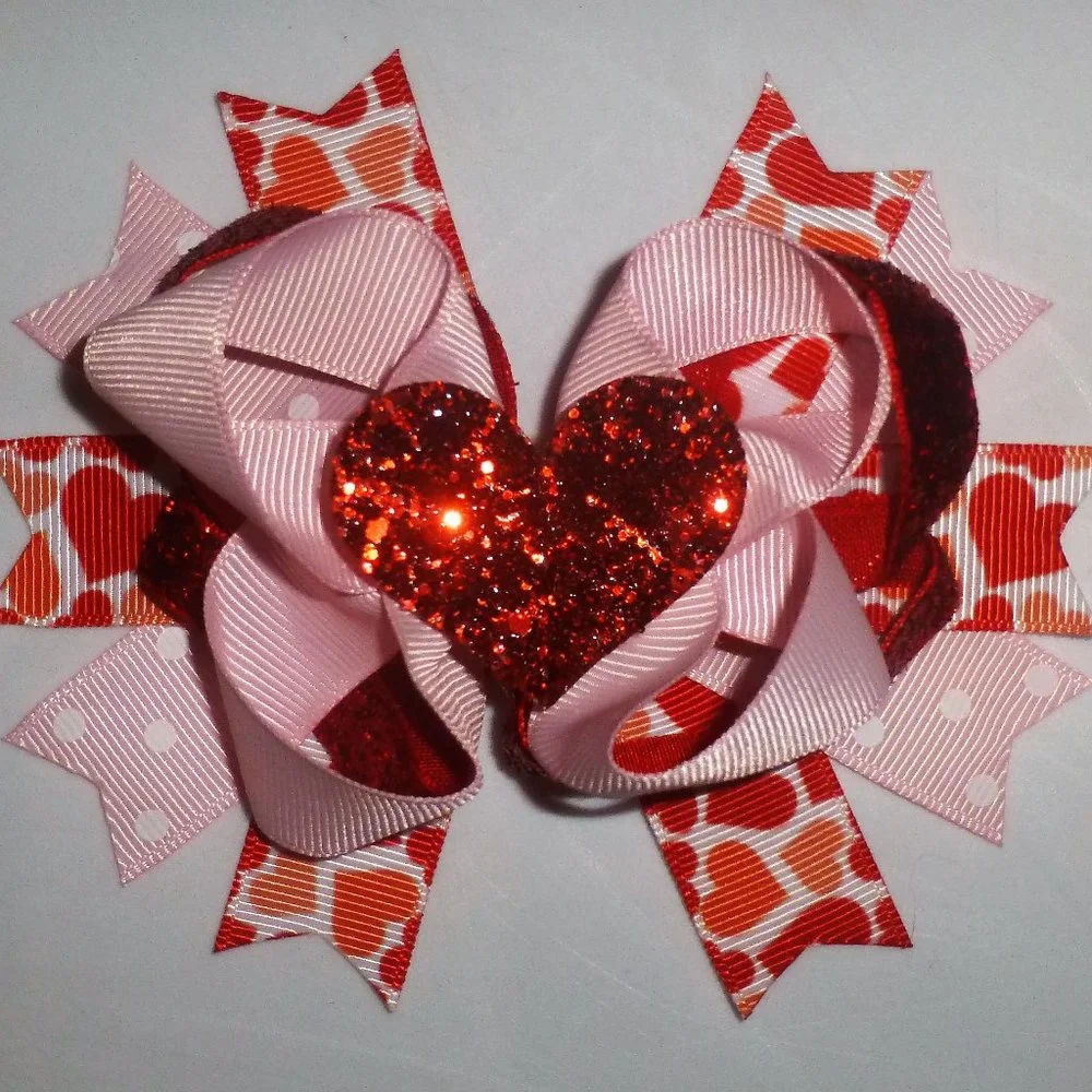 Valentine's Day Heart Girls 5-Inch Hair Bow Clip
